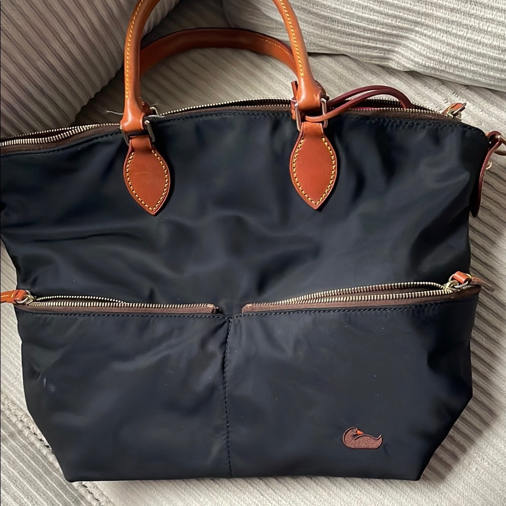 Dooney & Bourke Black and Brown Shoulder Bag with Leather Accents